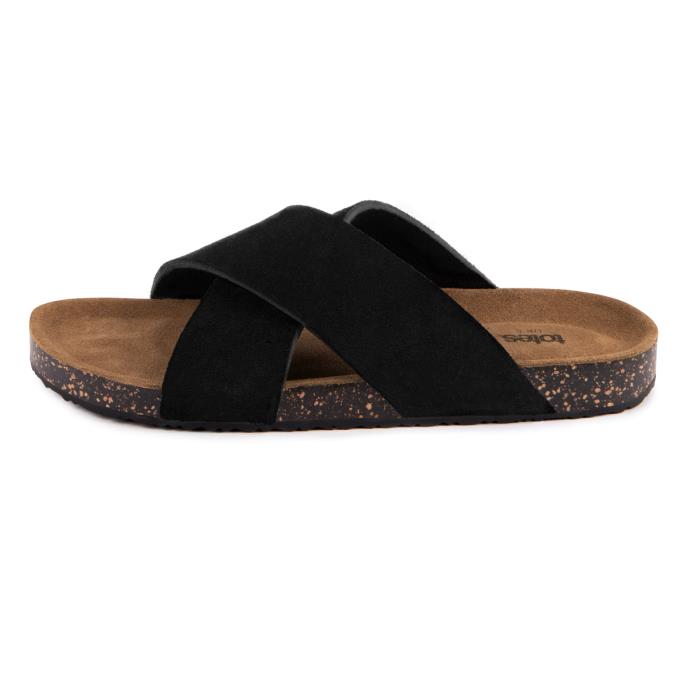 totes® Ladies Suede Cross Strap Sandal Black Extra Image 2